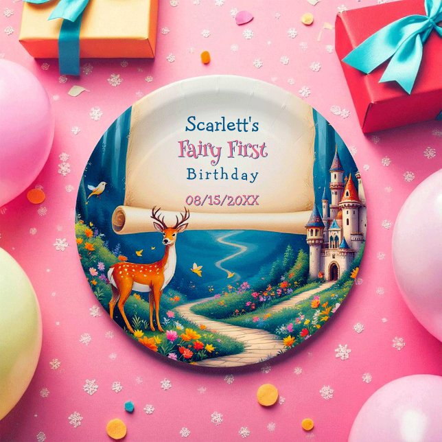 Whimsical Woodland Castle Fairy First 1st Birthday Paper Plate (Creator Uploaded)