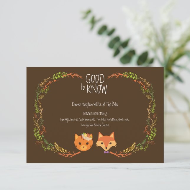 Whimsical Woodland Cat & Fox  Wedding Enclosure Card (Standing Front)
