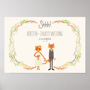 Whimsical Woodland Cat & Fox wedding in Progress Poster