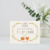 Whimsical Woodland Cat & Fox wedding Save the Date