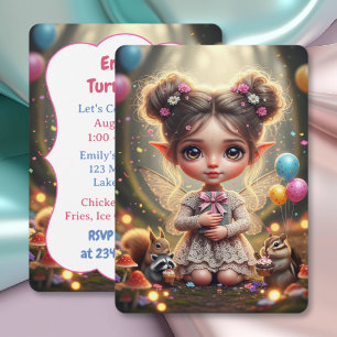 Whimsical Woodland Chibi Fairy Birthday Invitation