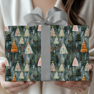 Whimsical Woodland Christmas Tree Forest Wrapping Paper