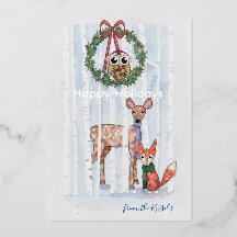 Whimsical Woodland Christmas Watercolor Foil Card