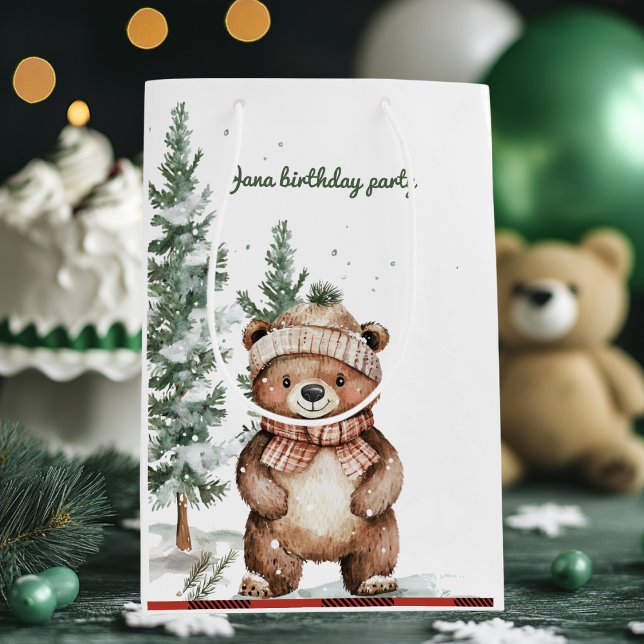 Whimsical Woodland Deer Birthday Green Medium Gift Bag (Creator Uploaded)
