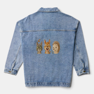 Whimsical Woodland Faces – Cute Embroidered Animal Denim Jacket