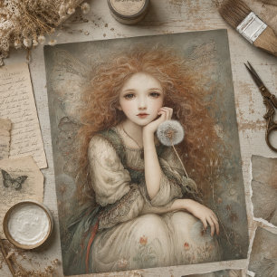 Whimsical Woodland Fairy Portrait with Dandelion Tissue Paper