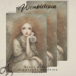 Whimsical Woodland Fairy Portrait with Dandelion  Wrapping Paper Sheet