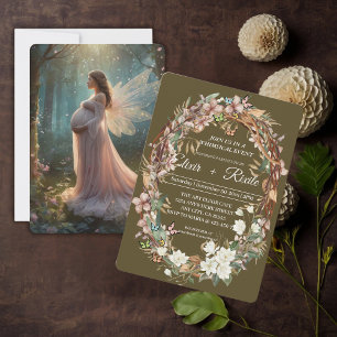 Whimsical Woodland Floral Photo Baby Shower Invitation