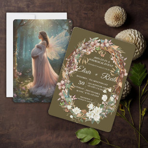 Whimsical Woodland Floral Photo Baby Shower Invitation
