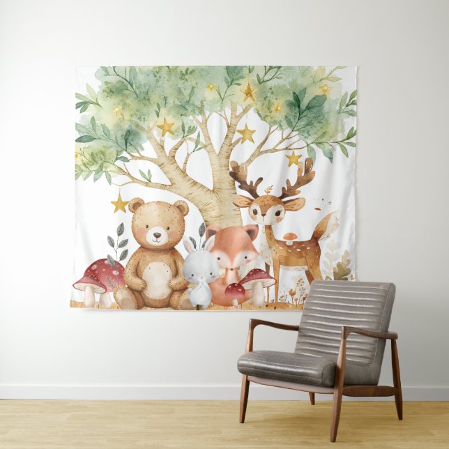 Whimsical Woodland Forest Animals Backdrop Tapestry (In Situ (Horizontal))