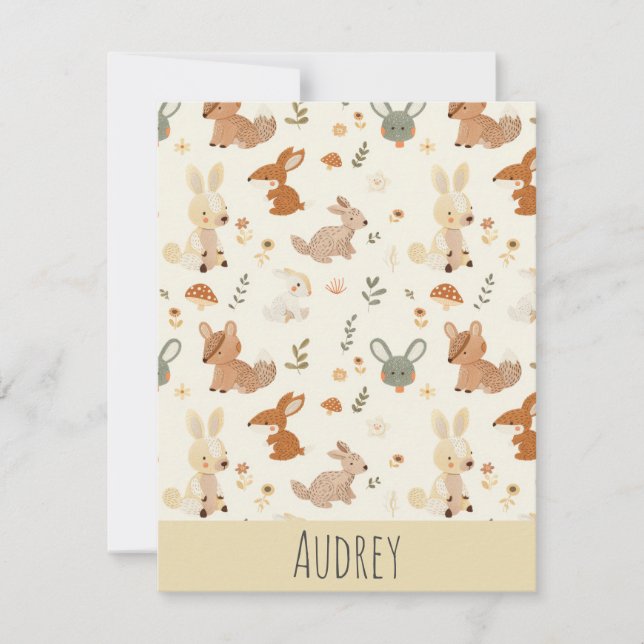 Whimsical Woodland Forest Animals Greenery Pattern Card (Front)