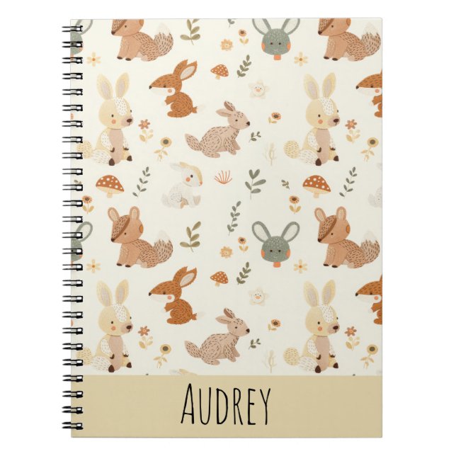 Whimsical Woodland Forest Animals Greenery Pattern Notebook (Front)