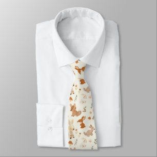 Whimsical Woodland Forest Animals Greenery Pattern Tie