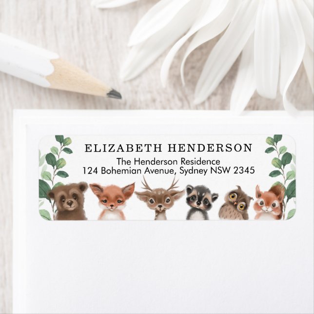 Whimsical woodland Forest animals return address (Insitu)