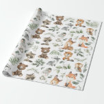 Whimsical Woodland Forest Animals Sage Greenery Wrapping Paper<br><div class="desc">This elegant design features soft sage green watercolor greenery,  adorable forest animals and modern lettering</div>
