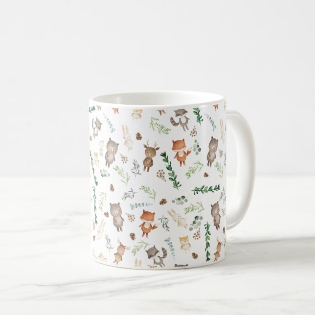 Whimsical Woodland Forest Baby Animals & Greenery Coffee Mug (Front Right)