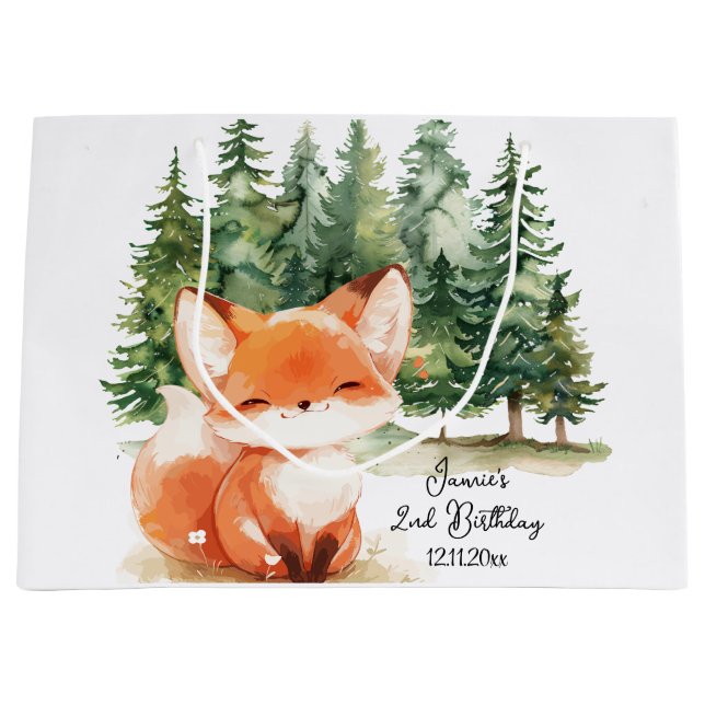 Whimsical Woodland Fox 2nd Birthday Large Gift Bag (Front)