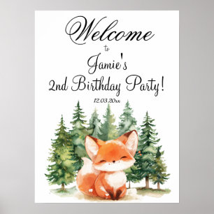 Whimsical Woodland Fox 2nd Birthday Party Welcome Poster