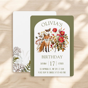 Whimsical Woodland Fox and Autumn Wildflowers Invitation