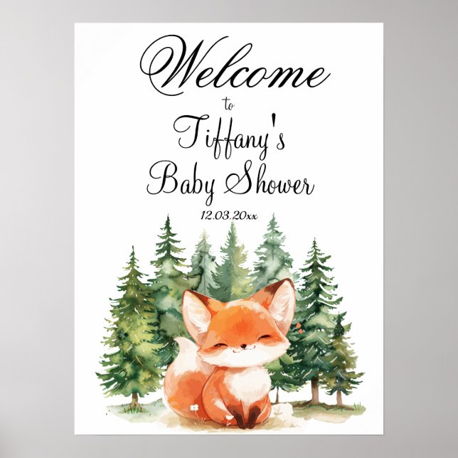 Whimsical Woodland Fox Baby Shower Welcome Poster (Front)