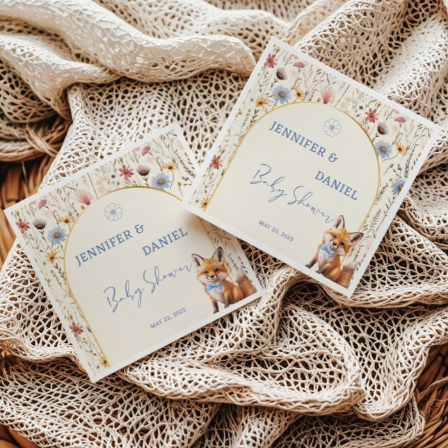 Whimsical Woodland Fox Dusty Blue Baby Shower Napkin (Creator Uploaded)
