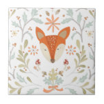 Whimsical Woodland Fox Tile<br><div class="desc">Woodland fox with green leaves. Artist: June Erica Vess. Image ID: 105549D.</div>