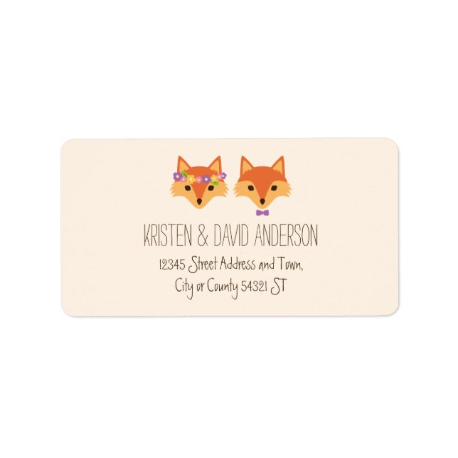 Whimsical Woodland Foxes Ivory Wedding Label (Front)