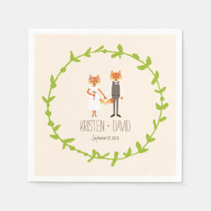 Whimsical Woodland Foxes Ivory wedding Napkin
