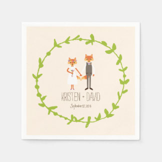 Whimsical Woodland Foxes Ivory wedding Napkin