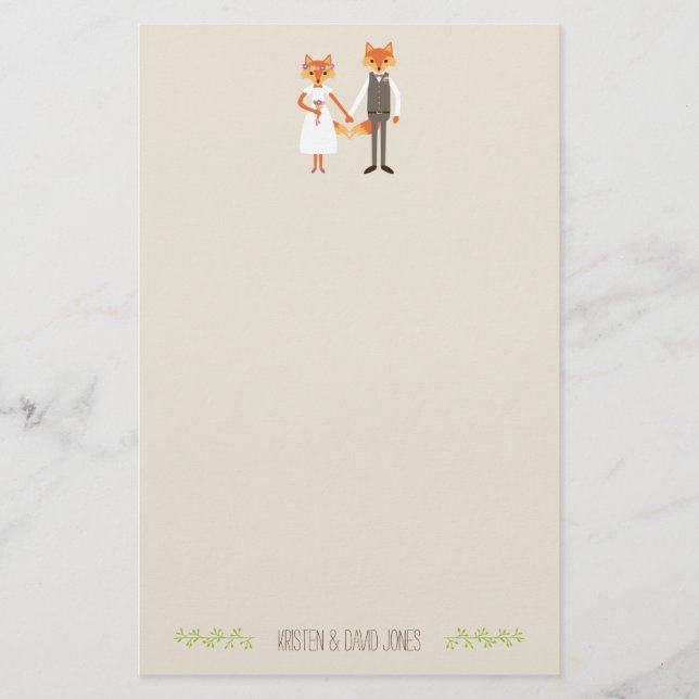 Whimsical Woodland Foxes Wedding Personalised Stationery (Front)