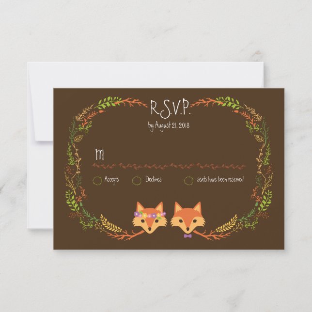 Whimsical Woodland Foxes Wedding RSVP (Front)