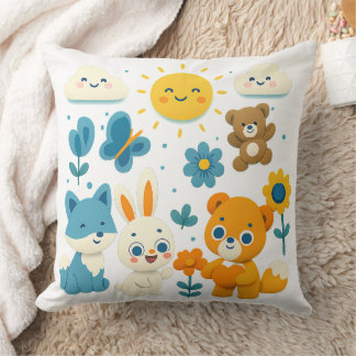 Whimsical Woodland Friends Sun Throw Pillow
