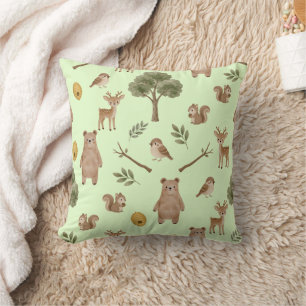 Whimsical Woodland Friends Watercolor Pattern Cu Cushion