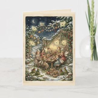 Whimsical Woodland Frog Fairy Dragonfly Holiday Card