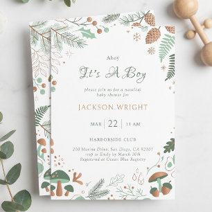 Whimsical Woodland Greenery and Mushrooms Boy Invitation