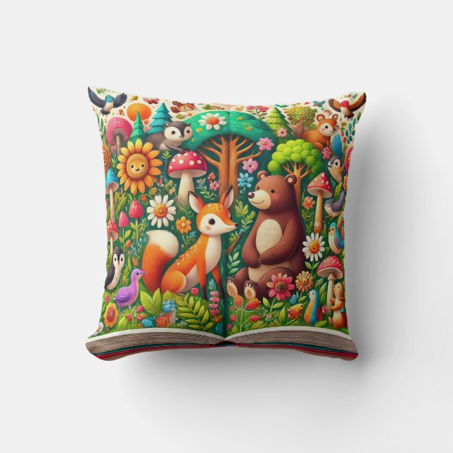 Whimsical Woodland Illustration Cushion (Front)