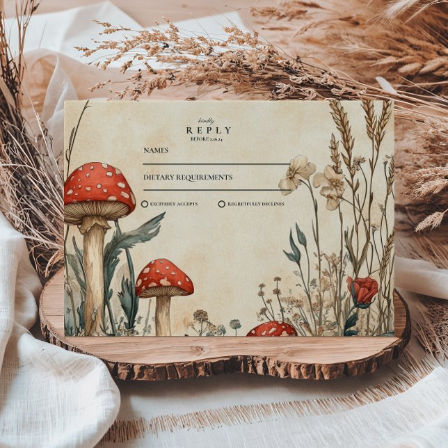 Whimsical Woodland Mushroom Wedding RSVP Card (Creator Uploaded)