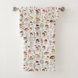Whimsical Woodland Mushrooms Pattern Bath Towel Set