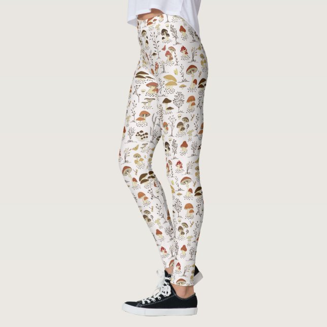 Whimsical Woodland Mushrooms Pattern Leggings (Left)