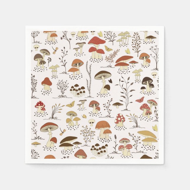 Whimsical Woodland Mushrooms Pattern Napkin (Front)