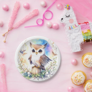 Whimsical Woodland Owl Baby Girl Shower Paper Plate