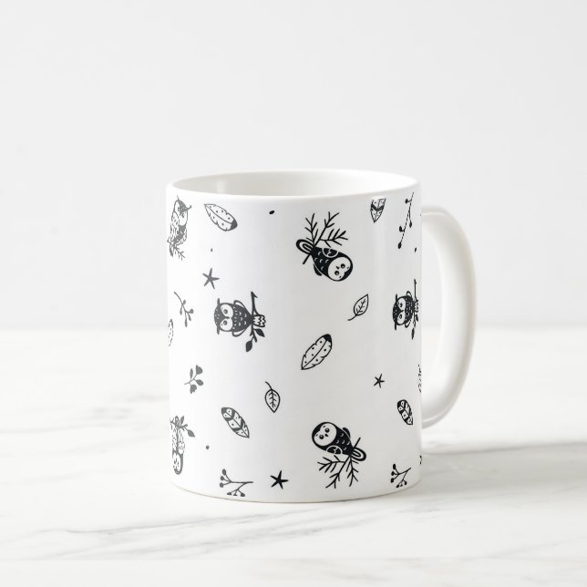 Whimsical Woodland Owl Pattern Coffee Mug (Front Right)