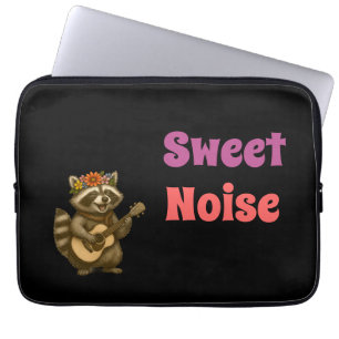 Whimsical Woodland Racoon – Floral Music Design Laptop Sleeve