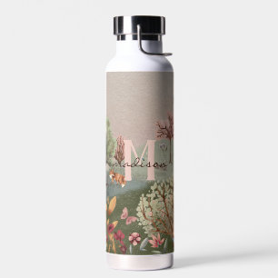 Whimsical Woodland Scene Coloured Pencil Water Bottle