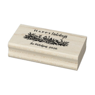 Whimsical Woodland Storybook Christmas Rubber Stamp