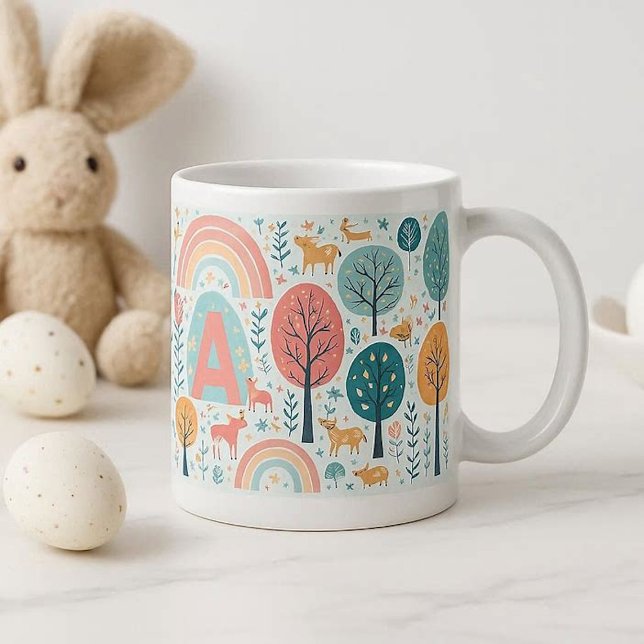 Whimsical Woodland Trees Easter Spring Rainbow Art Large Coffee Mug (Whimsical Woodland Trees Easter Spring Rainbow Art Giant Coffee Mug)