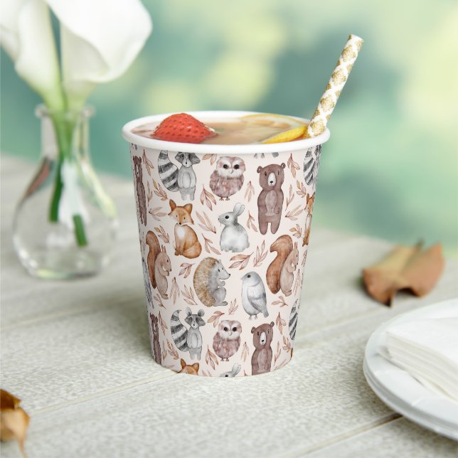 Whimsical Woodland Watercolor Animals Party Paper Cups (Insitu)
