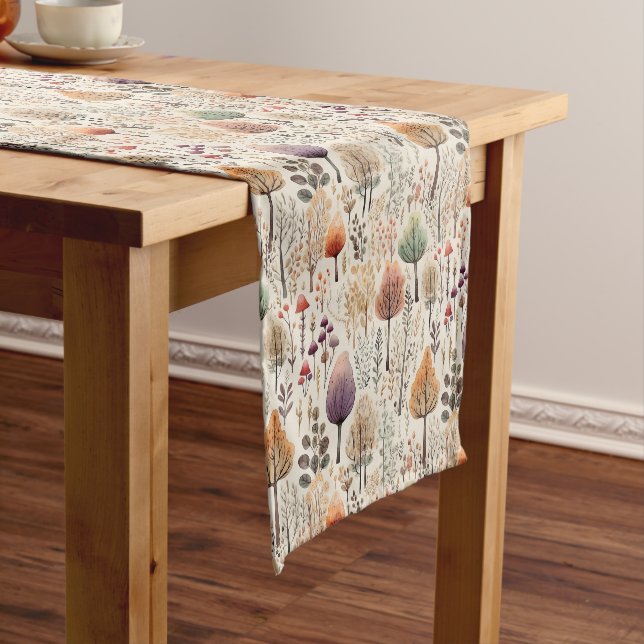 Whimsical Woodland Watercolor Forest  Short Table Runner (In Situ)