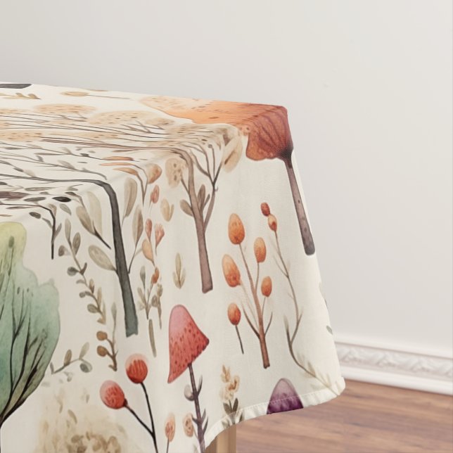 Whimsical Woodland Watercolor Forest Tablecloth (In Situ)