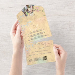 Whimsical Woodland Wildflower Meadow Wedding All In One Invitation